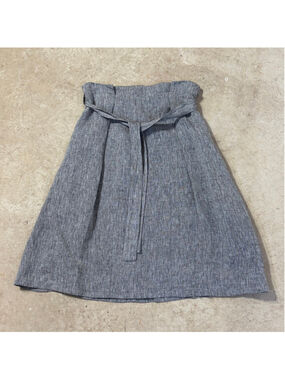 Great Plains Gray Linen Skirt Women’s Size 8 Back Zipper Tie Front Gathered Top